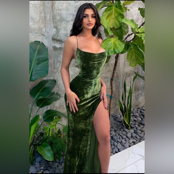 Fashion Nova Dresses & Skirts - Velvet maxi dress, laced back, adjustable straps, high slit